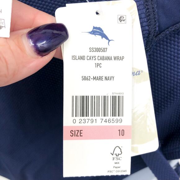 TOMMY BAHAMA One Piece Swimsuit Size 10 Navy Blue Island Cays Cabana Wrap NWT - Picture 9 of 12